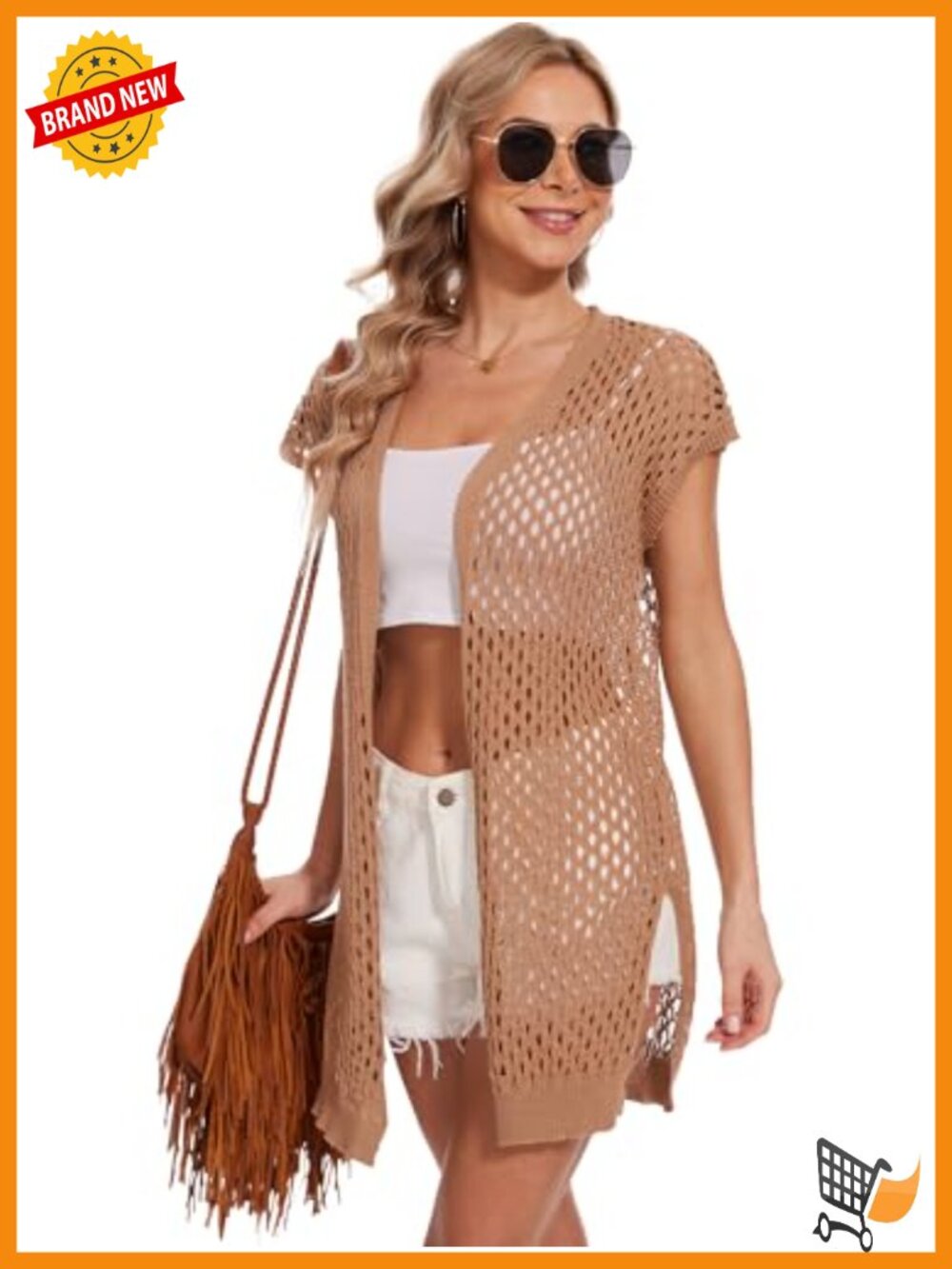 Sleeveless Hollow Crochet Knit Cardigan Duster Vest Open Front